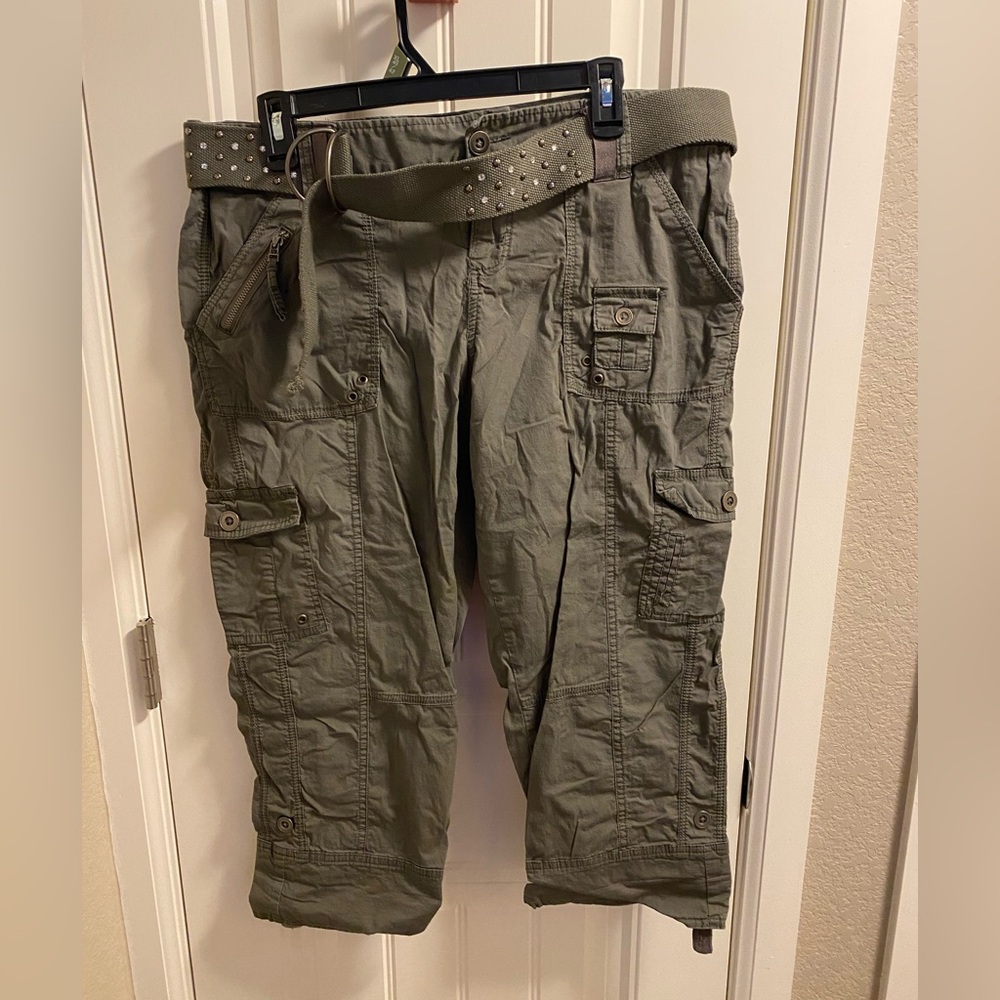 Apt 9 14 Capri Pants Stretch Army Green Rhinestone Belt Capris Slacks